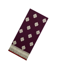 Dark Maroon Woven Blended Satin Saree With Floral Motifs-BL6191