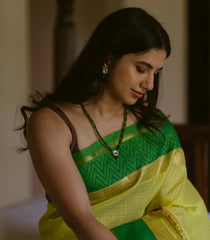 Yellow Handloom Chirala Silk Cotton Saree With Green Border-Yellow