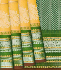 Yellow Handloom Chirala Silk Cotton Saree With Annam Motifs-Yellow