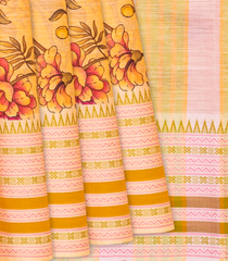 Orange Chirala Saree With Printed Floral Motifs-Orange