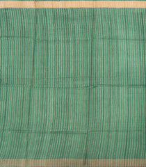 Cardamom Green Handloom Tussar Silk Saree With Printed Floral Motifs & Beige Border-Cardamom Green