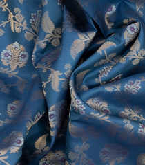 Blue Handloom Soft Silk Saree With Floral Vine Motifs & Pink Border-Blue