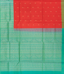 Red Handloom Soft Silk Saree With Floral Butta & Aquamarine Pallu-Red