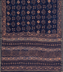 Navy Blue Handloom Chanderi Cotton Saree With Printed Motifs-CC1370