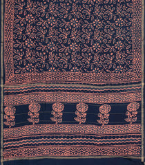 Navy Blue Handloom Chanderi Cotton Saree With Printed Motifs-CC1371