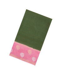 Dark Green Woven Blended Viscose Saree With Buttas-BL5686