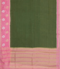 Dark Green Woven Blended Viscose Saree With Buttas-BL5686