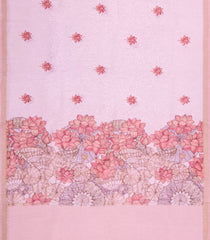 Baby Pink Handloom Linen Saree With Printed Floral Motifs-LI0706