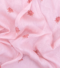 Baby Pink Handloom Linen Saree With Printed Floral Motifs-LI0706