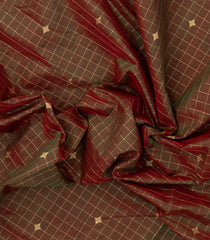 Dark Olive Handloom Silk Cotton Saree With Checks & Buttas-SC4252