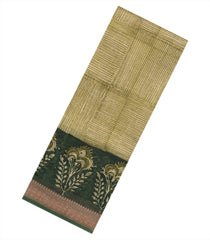 Green Printed Chanderi Cotton Saree With Zari Border-CC1470