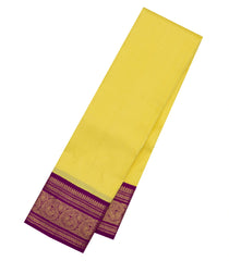 Yellow Handloom Korvai Kanchipuram Silk Saree With Magenta Border-KA15847