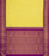 Yellow Handloom Korvai Kanchipuram Silk Saree With Magenta Border-KA15847