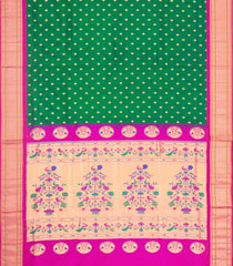 Green Paithani Silk Saree With Meena Butta & Contrast Pallu-PA1140