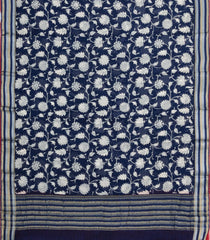 Navy Blue Printed Blended Georgette Saree With Floral Motifs-BL6194