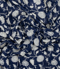 Navy Blue Printed Blended Georgette Saree With Floral Motifs-BL6194