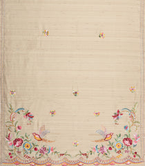 Taupe Woven Art Dupion Saree With Embroidered Floral Motifs-BL6149