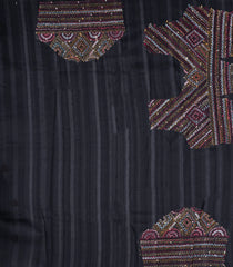 Black Woven Art Dupion Saree With Embroidered Floral Motifs-BL6150
