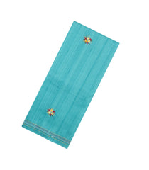 Turquoise Woven Art Dupion Saree With Embroidered Floral Motifs-BL6151
