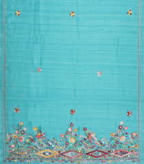Turquoise Woven Art Dupion Saree With Embroidered Floral Motifs-BL6151