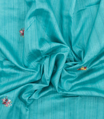 Turquoise Woven Art Dupion Saree With Embroidered Floral Motifs-BL6151