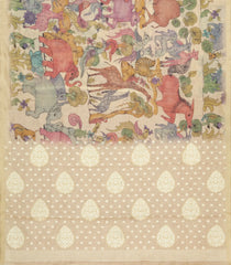Cream Printed Art Dupion Saree With Animal Motifs-BL6164