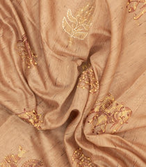 Sandal Printed Art Dupion Saree With Embroidered Motifs-BL6154