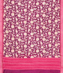 Burgundy Printed Chanderi Cotton Saree With Floral Motifs-CC1758