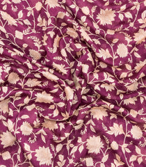 Burgundy Printed Chanderi Cotton Saree With Floral Motifs-CC1758