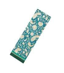 Sea Green Printed Chanderi Cotton Saree With Bird Motifs-CC1751