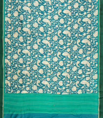 Sea Green Printed Chanderi Cotton Saree With Bird Motifs-CC1751