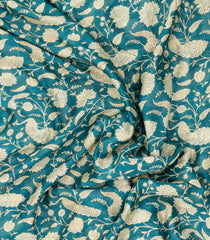 Sea Green Printed Chanderi Cotton Saree With Bird Motifs-CC1751