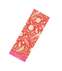 Red Printed Chanderi Cotton Saree With Bird Motifs-CC1752