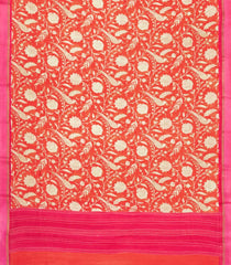 Red Printed Chanderi Cotton Saree With Bird Motifs-CC1752