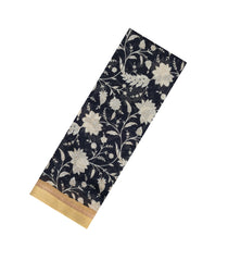 Black Printed Chanderi Cotton Saree With Floral Motifs-CC1756