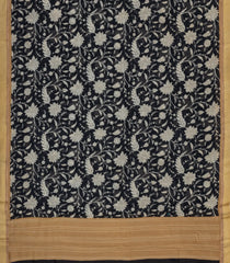Black Printed Chanderi Cotton Saree With Floral Motifs-CC1756