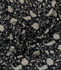 Black Printed Chanderi Cotton Saree With Floral Motifs-CC1756