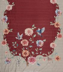 Maroon Printed Art Dupion Saree With Floral Motifs-BL6155