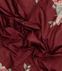 Maroon Printed Art Dupion Saree With Floral Motifs-BL6155