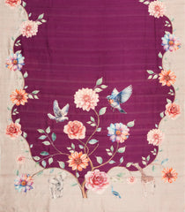 Burugndy Printed Art Dupion Saree With Floral Motifs-BL6157