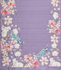Lilac Printed Art Dupion Saree With Floral Motifs-BL6158
