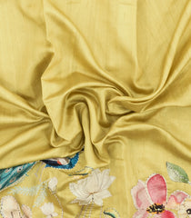 Yellow Printed Art Dupion Saree With Floral Motifs-BL6159
