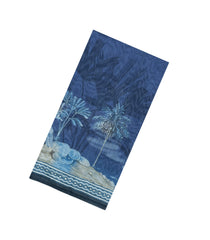 Navy Blue Printed Art Dupion Saree With Floral Motifs-BL6163