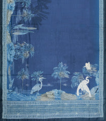 Navy Blue Printed Art Dupion Saree With Floral Motifs-BL6163