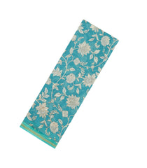 Turquoise Printed Chanderi Cotton Saree With Floral Motifs-CC1757
