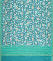 Turquoise Printed Chanderi Cotton Saree With Floral Motifs-CC1757