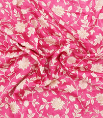 Pink Printed Chanderi Cotton Saree With Floral Motifs-CC1753