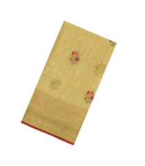 Mustard Embroidered Linen Saree With Floral Motifs-LI0759