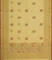 Mustard Embroidered Linen Saree With Floral Motifs-LI0759