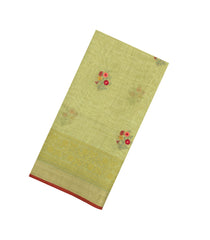 Cardamom Green Embroidered Linen Saree With Floral Motifs-LI0762